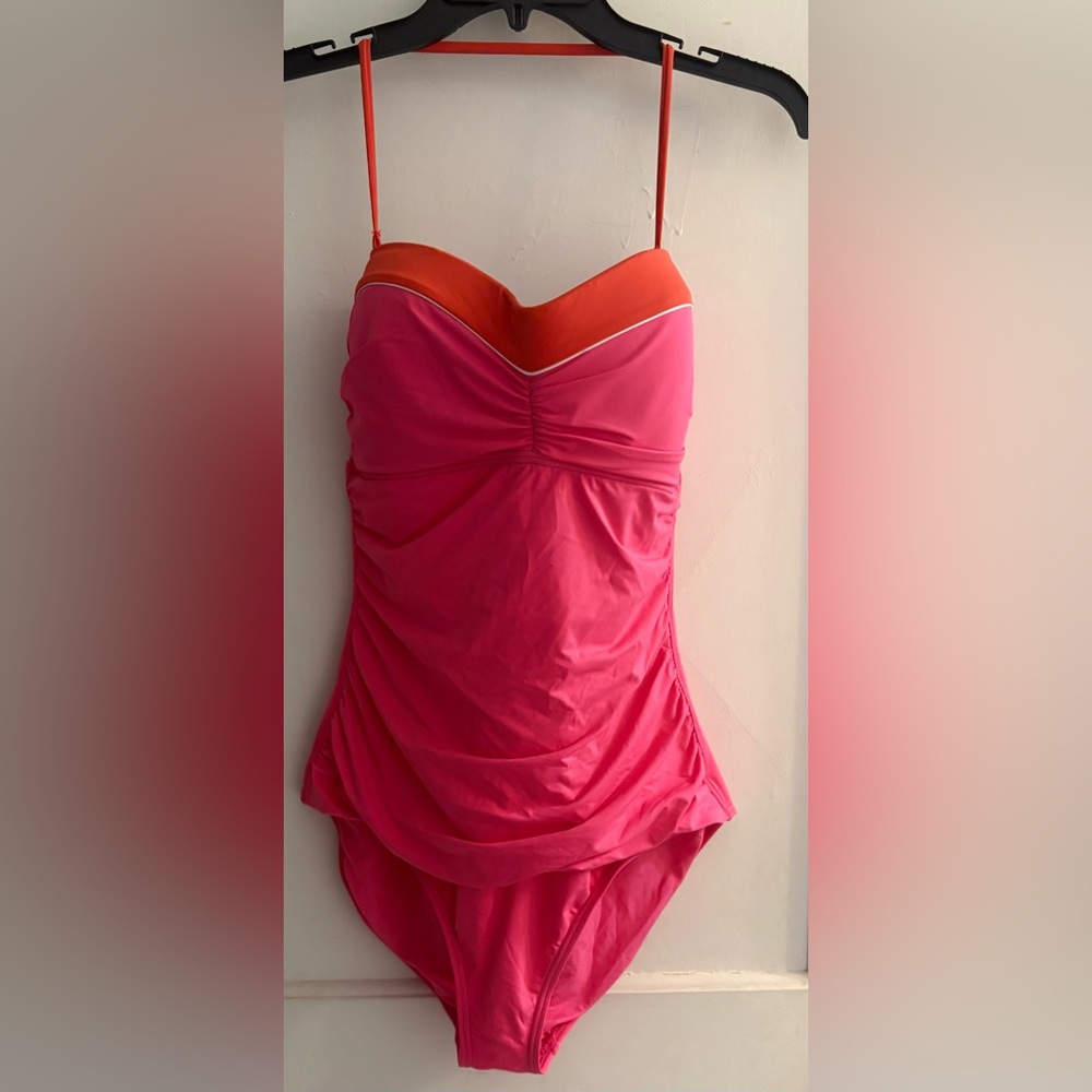 Tommy Bahama Pearl Shirred Bandeau One-Piece Swimsuit Size 14